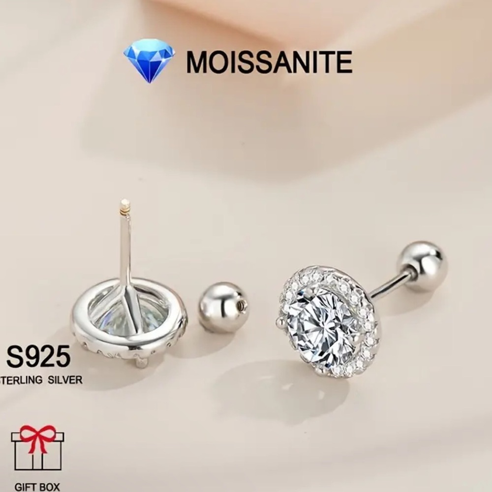 GRA CERTIFIED 1ct MOISSANITE SCREW BACK EARRINGS IN 18k PLATING STERLING SILVER - Picture 5 of 7